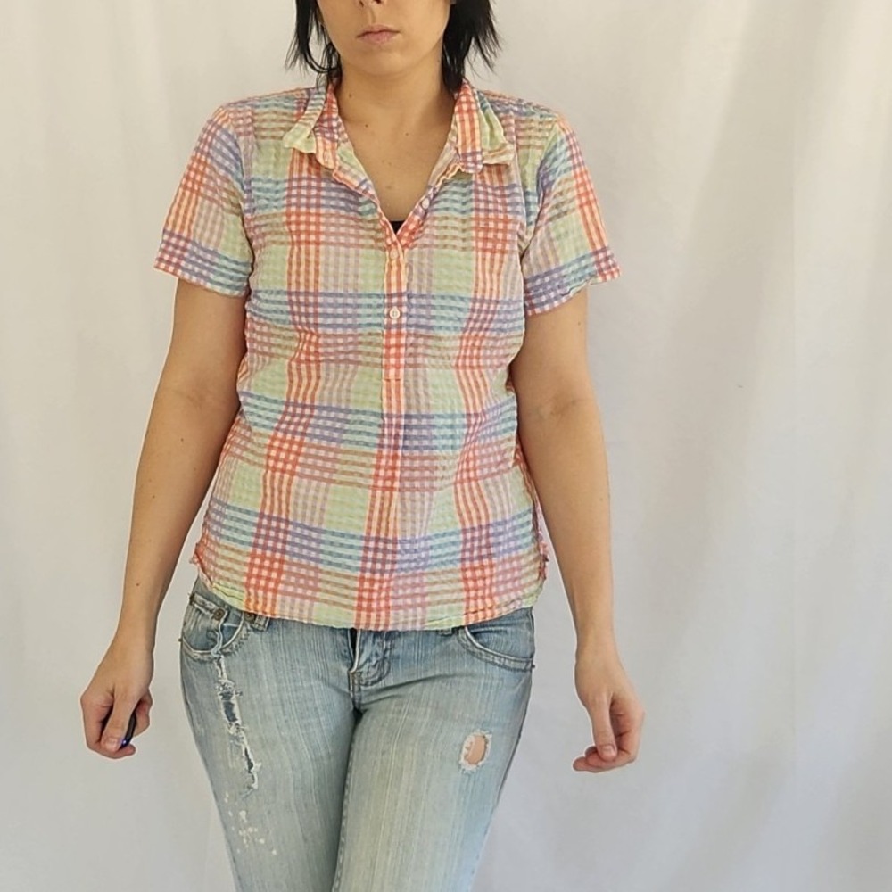 LL Bean Rainbow Plaid 100% Cotton Button Down Shirt